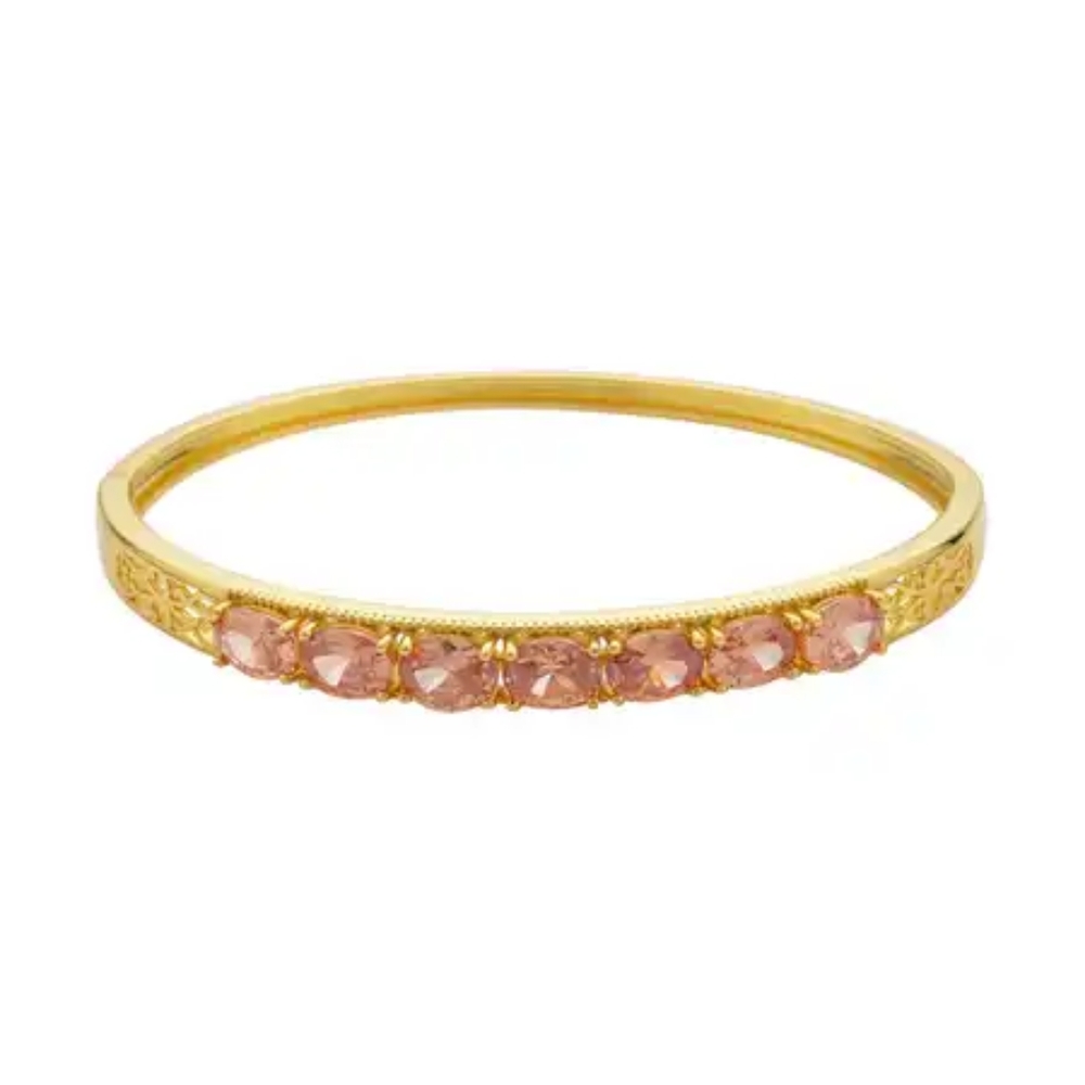 Simulated Champagne Diamond Bangle Bracelet in Goldtone 8"
